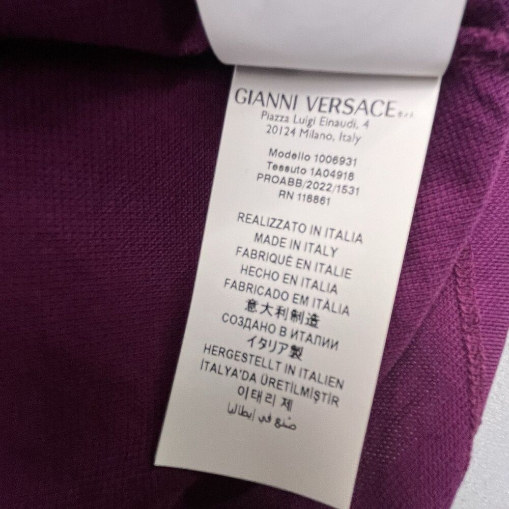 Versace Polo Shirt Men's L Purple Textured Collar Short Sleeve Chest Logo Knit - Picture 10 of 13
